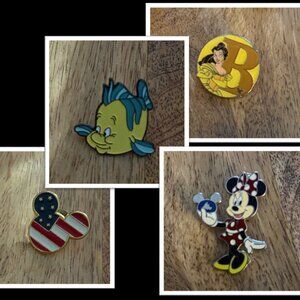 Set of 4 Disney Trading Pins  - Flounder, Belle, Minnie, USA Mickey Ears